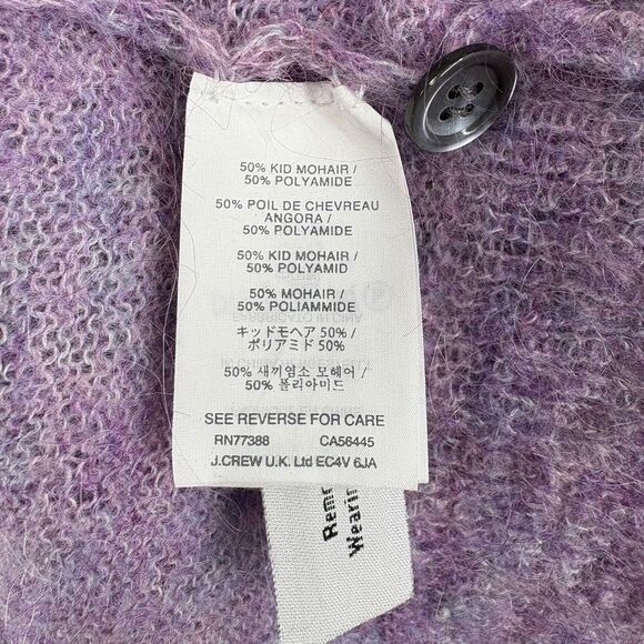 J.Crew Purple Kid Mohair Blend V-Neck Button Front Fuzzy Cardigan Sweater Small - Picture 6 of 8
